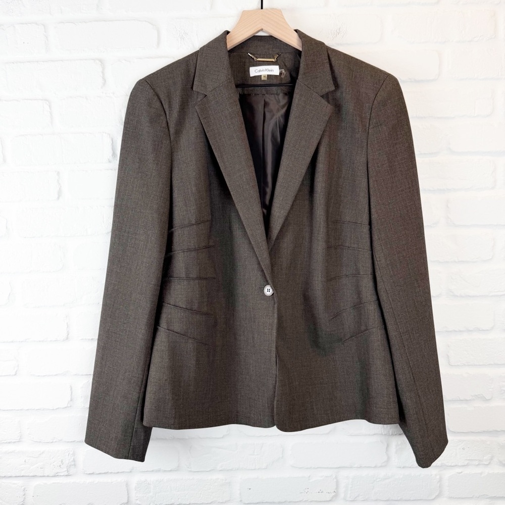 Calvin Klein Dark Gray Blazer single button Tailored Woman's Jacket workwear 16